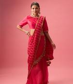 Pink Organza Plain Lehenga With Embroidered Blouse
