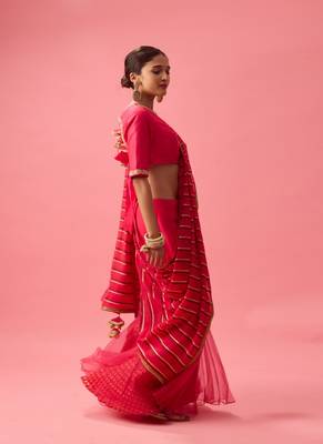 Pink Organza Plain Lehenga With Embroidered Blouse 3