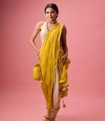 Yellow printed dhoti and saree