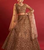 Golden Lehenga with Beads Cutdana Handwork with Unstitched Blouse