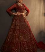 Beads Cutdana Handwork Rustic Maroon Lehenga with Unstitched Blouse