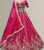 Beads Cutdana Handwork Rani Pink Lehenga with Unstitched Blouse