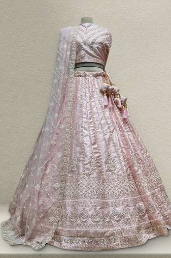Beads Handwork Soft Pink Raw Silk Lehenga