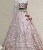 Beads Handwork Soft Pink Raw Silk Lehenga