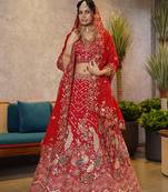 Double Dupatta Red Bridal Lehenga with unstitched blouse