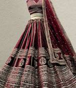 Royal Maroon Sabya Pattern Velvet Lehenga