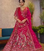 Double Dupatta Rani Pink Bridal Lehenga with unstitched blouse