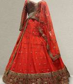 Rust Orange Ready To Wear Cutdana Beads Handwork Lehenga Choli