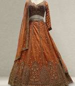 Rust Color Ready To Wear Cutdana Beads Handwork Lehenga Choli
