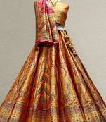 Mustard Flared Banarasi Woven Lehenga with Double Can Can