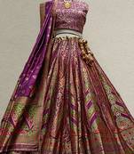 Wine Flared Banarasi Woven Lehenga with Double Can Can
