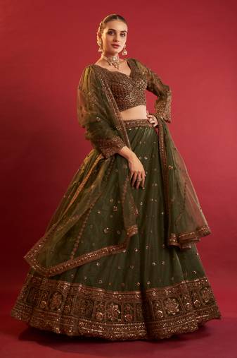 Green Ready To Wear Cutdana Beads Handwork Lehenga Choli