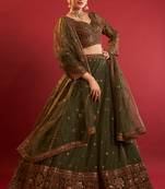 Green Ready To Wear Cutdana Beads Handwork Lehenga Choli