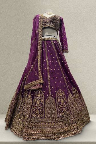 Purple Ready To Wear Cutdana Beads Handwork Lehenga Choli