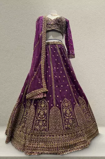 Purple Ready To Wear Cutdana Beads Handwork Lehenga Choli