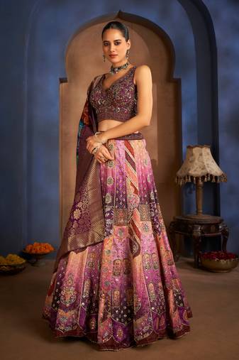 Purple Ready To Wear Silk Lehenga with Blouse
