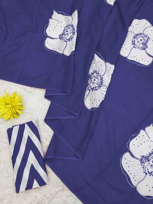 Blue mulmul cotton block print saree with unstitched blouse piece 1