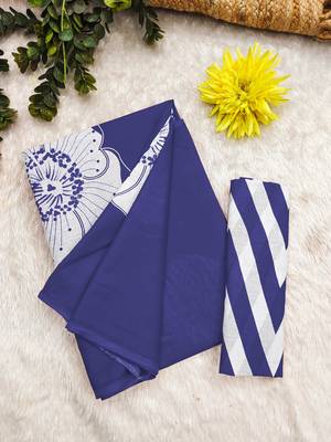 Blue mulmul cotton block print saree with unstitched blouse piece 2