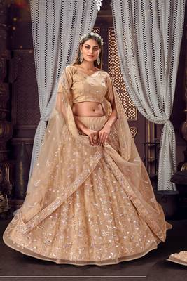 Beige Embroidered Stone Work Net Lehenga choli 1