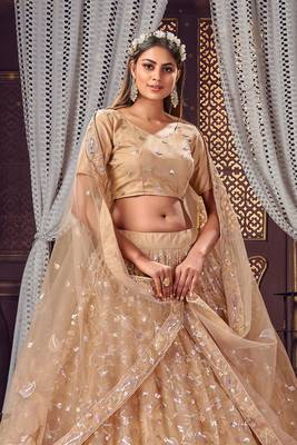 Beige Embroidered Stone Work Net Lehenga choli 2