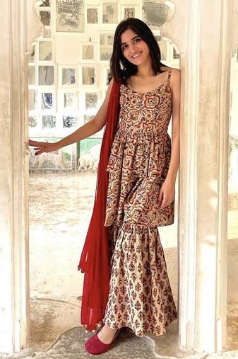 Kalamkari hand block pure cotton sharara set