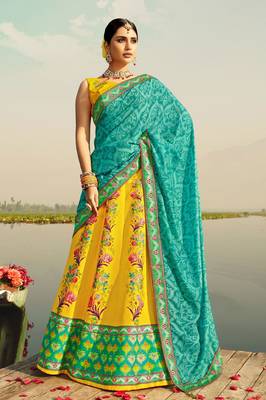 Yellow Printed Stone Work Art Silk Lehenga choli 1