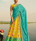 Yellow Printed Stone Work Art Silk Lehenga choli