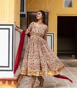 Kalamkari hand block pure cotton gota work anarkali suit set