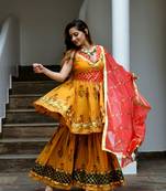 Noorjahan hand block gotta patti cotton sharara suit set