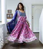 Saanvi hand block gotta patti cotton anarkali suit set