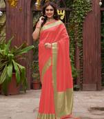 Coral zari woven art silk saree