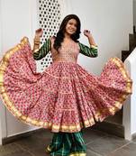 Gul bahar hand block gotta patti cotton anarkali suit set