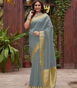 Grey zari woven art silk saree