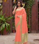 Peach zari woven art silk saree