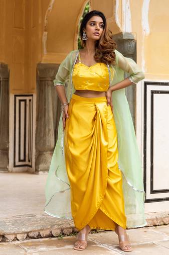 Aabha-mirror-work-satin-drape-skirt-with-net-shrug