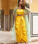 Aabha-mirror-work-satin-drape-skirt-with-net-shrug
