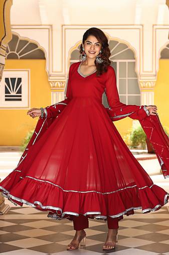 Red-gota-work-anarkali-suit-set