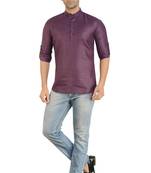 Purple Linen Plain Full Sleeve short Kurta for mens