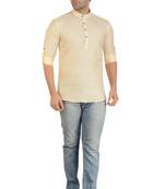 Yellow Linen Plain Full Sleeve short Kurta for mens