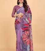 Lavender purple digital print weightless saree with blouse