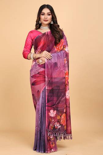 Pink digital print weightless saree with blouse