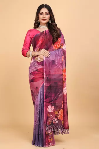 Pink digital print weightless saree with blouse