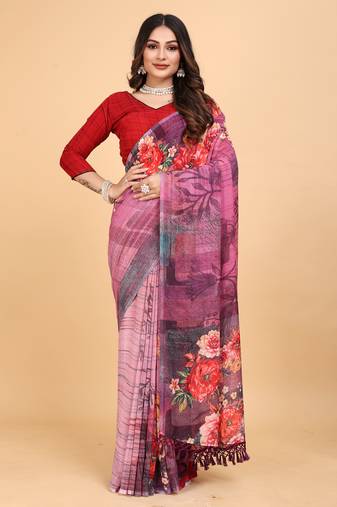 Pink digital print weightless saree with blouse