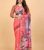 light red digital print weightless saree with blouse