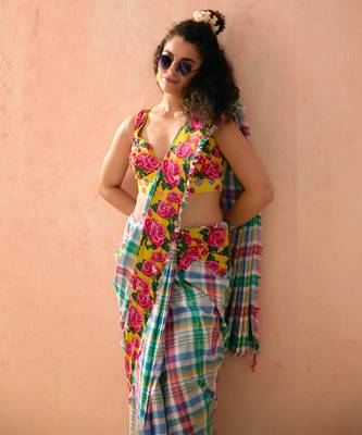 Multicolor floral printed cotton saree with blouse 2