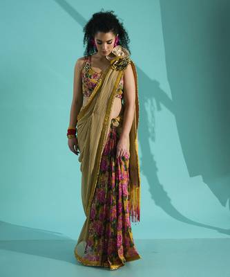 Multicolor georgette floral printed saree with embroidered blouse 1