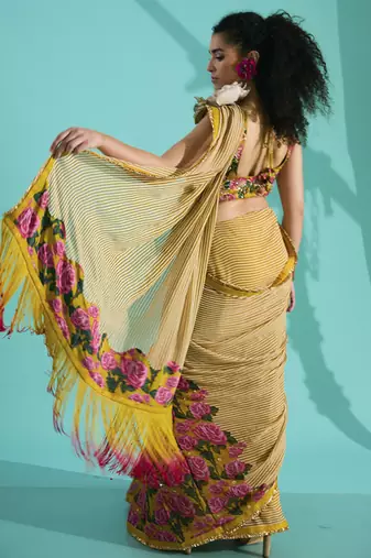 Multicolor georgette floral printed saree with embroidered blouse