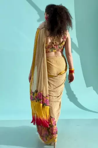 Multicolor georgette floral printed saree with embroidered blouse