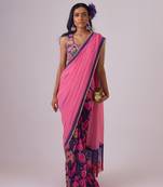 Pink georgette printed saree with embroidered blouse