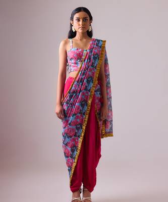 Multicolor floral printed kota saree paired with dhoti pant 1